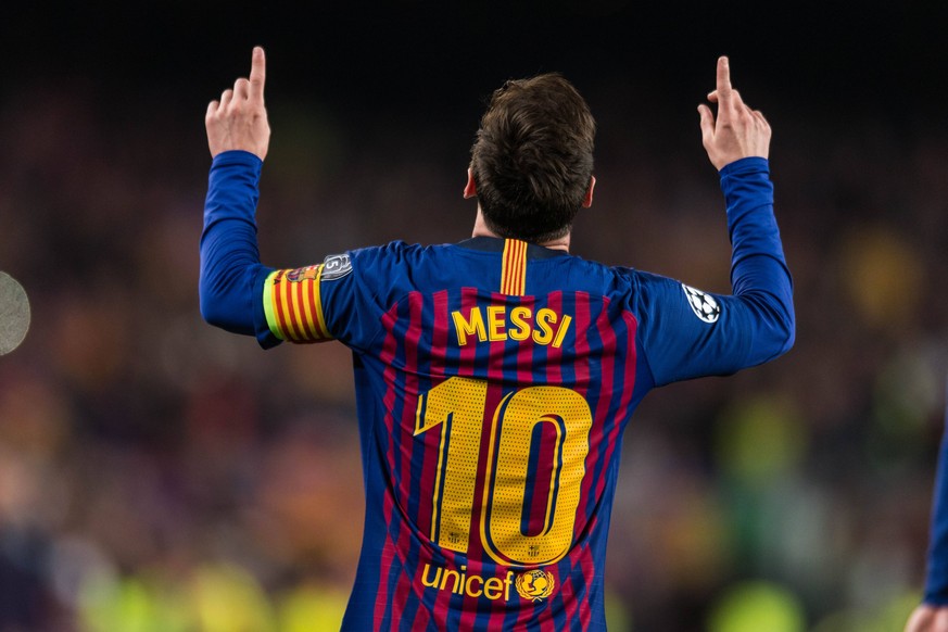 Barcelona, Spain, 16.04.2019, UEFA Champions League - 2018/19 Season, Viertelfinale, 2. Runde, FC Barcelona Barca - Manchester United ManU Lionel Messi (Barcelona) celebrates his team s second goal (  ...
