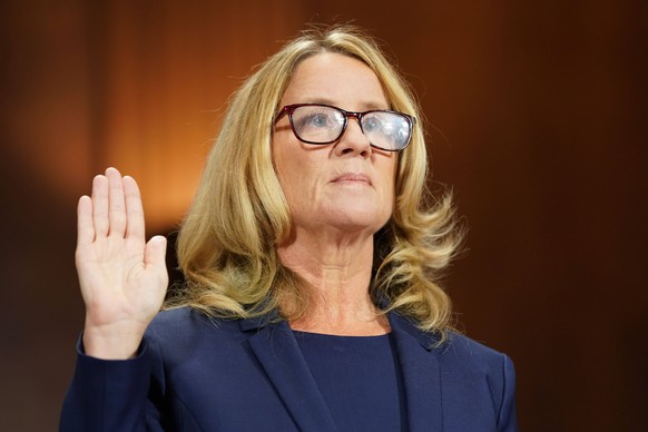 September 27, 2018 - Washington, District of Columbia, U.S. - Christine Blasey Ford is sworn in to testify before the Senate Judiciary Committee on Capitol Hill in Washington, Thursday, Sept. 27, 2018 ...