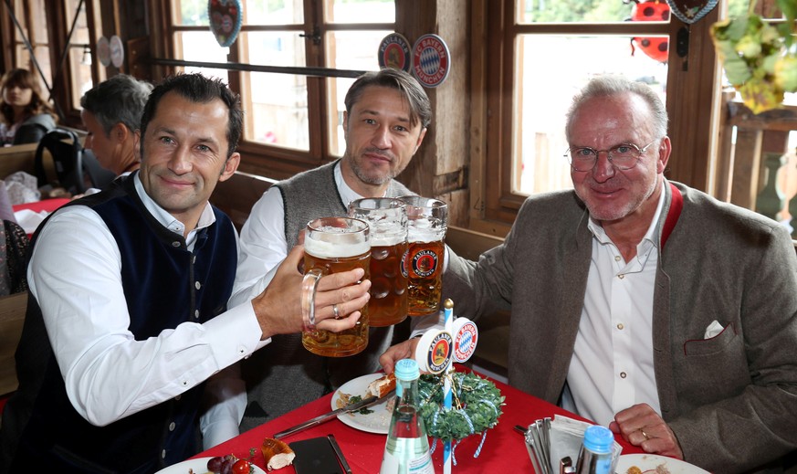Soccer Football - Bayern Munich players attend Oktoberfest - Munich, Germany - October 6, 2019 Bayern Munich&#039;s sporting director Hasan Salihamidzic, head coach Niko Kovac and CEO Karl-Heinz Rumme ...