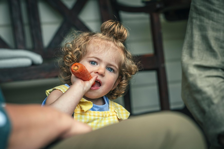 Karotten sind nicht nur bei Erwachsenen als Beilage beliebt: auch Kinder essen die bunten Karotten gerne als Snack.