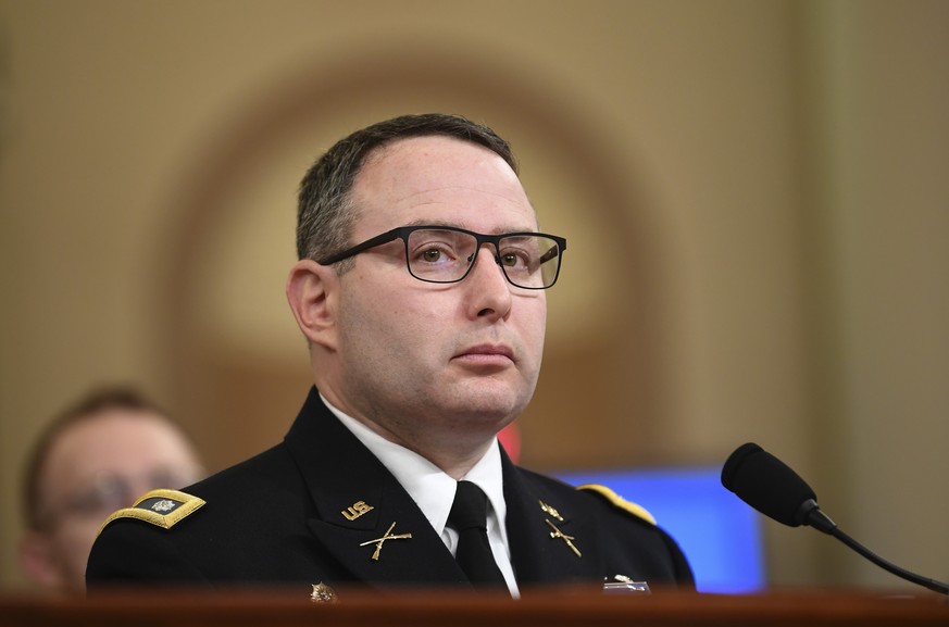 Lt. Col. Alexander Vindman, an expert on Eastern European affairs on the National Security Council, prepares to testify before the House Permanent Select Committee on Intelligence as part of the impea ...