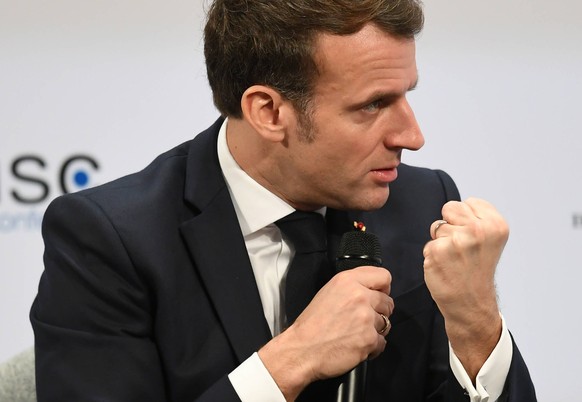 200215 -- MUNICH, Feb. 15, 2020 -- French President Emmanuel Macron speaks at the 56th Munich Security Conference MSC in Munich, Germany, Feb. 15, 2020. Macron on Saturday called for a European strate ...