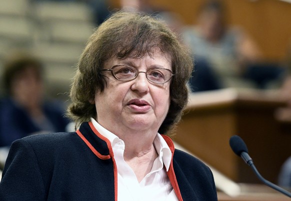 FILE - In this May 15, 2018 file photo, Barbara Underwood speaks to legislative leaders in Albany, N.Y., interviewing her for the office of New York Attorney General to replace Attorney General Eric S ...