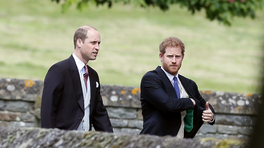 ENGLEFIELD, ENGLAND - MAY 20: Britain&#039;s Prince William, left, and his brother Prince Harry arrive for the wedding of Pippa Middleton and James Matthews at St Mark&#039;s Church on May 20, 2017 in ...