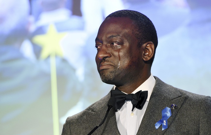 Honoree Yusef Salaam becomes emotional as he addresses the audience at the ACLU SoCal&#039;s 25th Annual Luncheon at the JW Marriott at LA Live, Friday, June 7, 2019, in Los Angeles. (Photo by Chris P ...