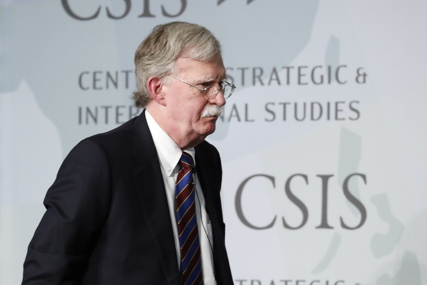 Former National security adviser John Bolton walks off stage after speakings at the Center for Strategic and International Studies in Washington, Monday, Sept. 30, 2019. (AP Photo/Pablo Martinez Monsi ...