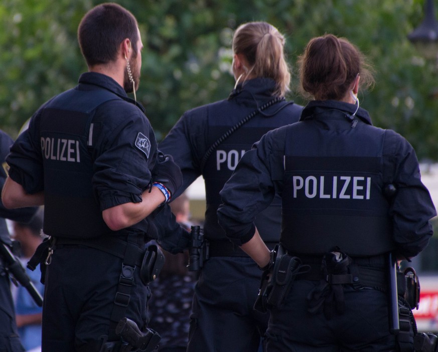 Frankfurt am Main, Germany – July 25, 2016: Police patrol in Frankfurt am Main railway station.
