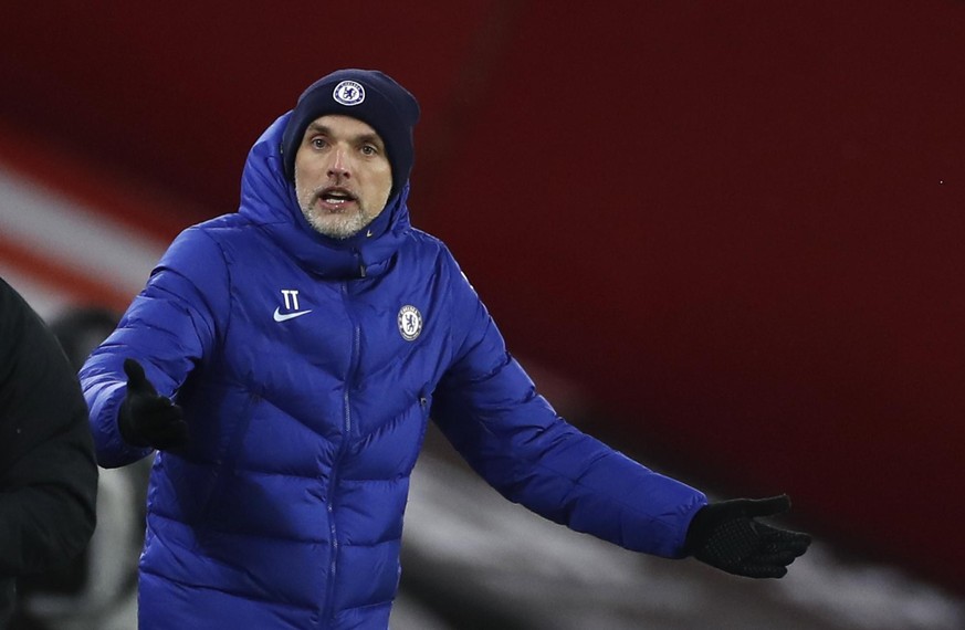 Chelsea&#039;s head coach Thomas Tuchel reacts during the English Premier League soccer match between Sheffield United and Chelsea at Bramall Lane stadium in Sheffield, England, Sunday, Feb. 7, 2021.  ...
