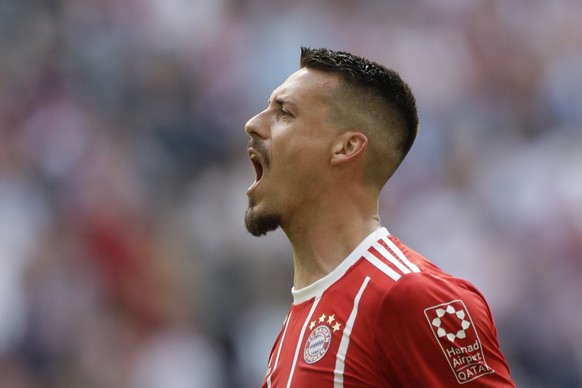 Bayern&#039;s Sandro Wagner celebrates after scoring his side&#039;s second goal during the German Bundesliga soccer match between FC Bayern Munich and Eintracht Frankfurt at the Allianz Arena stadium ...