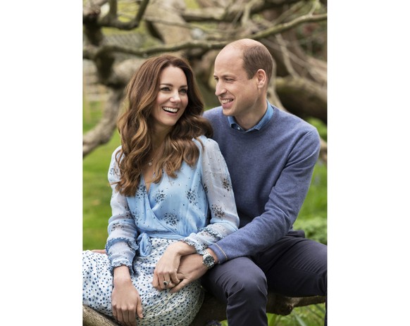 In this photo provided by Camera Press and released Wednesday, April 28, 2021, is Britain&#039;s Prince William and Kate, Duchess of Cambridge, at Kensington Palace photographed this week in London, E ...