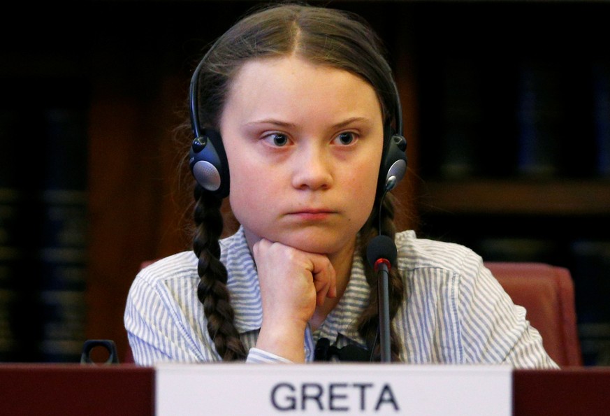 &quot;Fridays for Future&quot; activist Greta Thunberg visits the Senate in Rome, Italy April 18, 2019. REUTERS/Yara Nardi