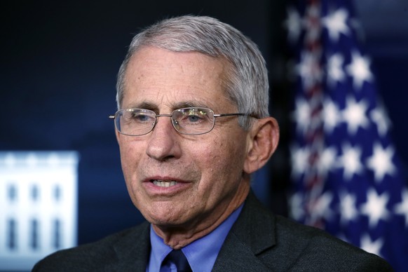FILE - In this April 13, 2020 file photo, Dr. Anthony Fauci, director of the National Institute of Allergy and Infectious Diseases, speaks about the coronavirus in the James Brady Press Briefing Room  ...