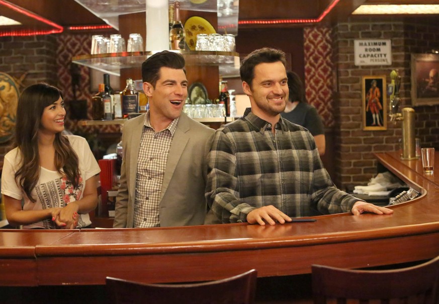 NEW GIRL: L-R: Hannah Simone, Max Greenfield and Jake Johnson in the What About Fred episode of NEW GIRL �2015 Fox Broadcasting Co. Cr: Patrick McElhenney/FOX Los Angeles CA PUBLICATIONxINxGERxSUIxAUT ...