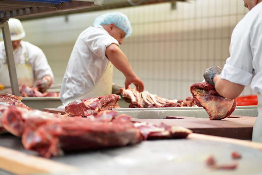 Etwa 600 Mitarbeiter in der Fleischindustrie sollen sich mit dem Coronavirus infiziert haben. Das liegt vor allem an den prekären Arbeitsbedingungen. (Symbolbild)