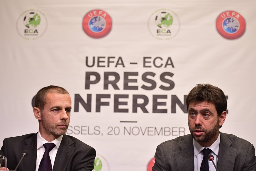 UEFA President Aleksander Ceferin and ECA Chairman Andrea Agnelli pictured during a press conference PK Pressekonferenz of the Union of European Football Associations UEFA, Tuesday 20 November 2018 in ...