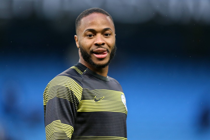 Raheem Sterling of Manchester City during the warm up before the Premier League match at the Etihad Stadium, Manchester. Picture date: 3rd April 2019. Picture credit should read: James Wilson/Sportima ...