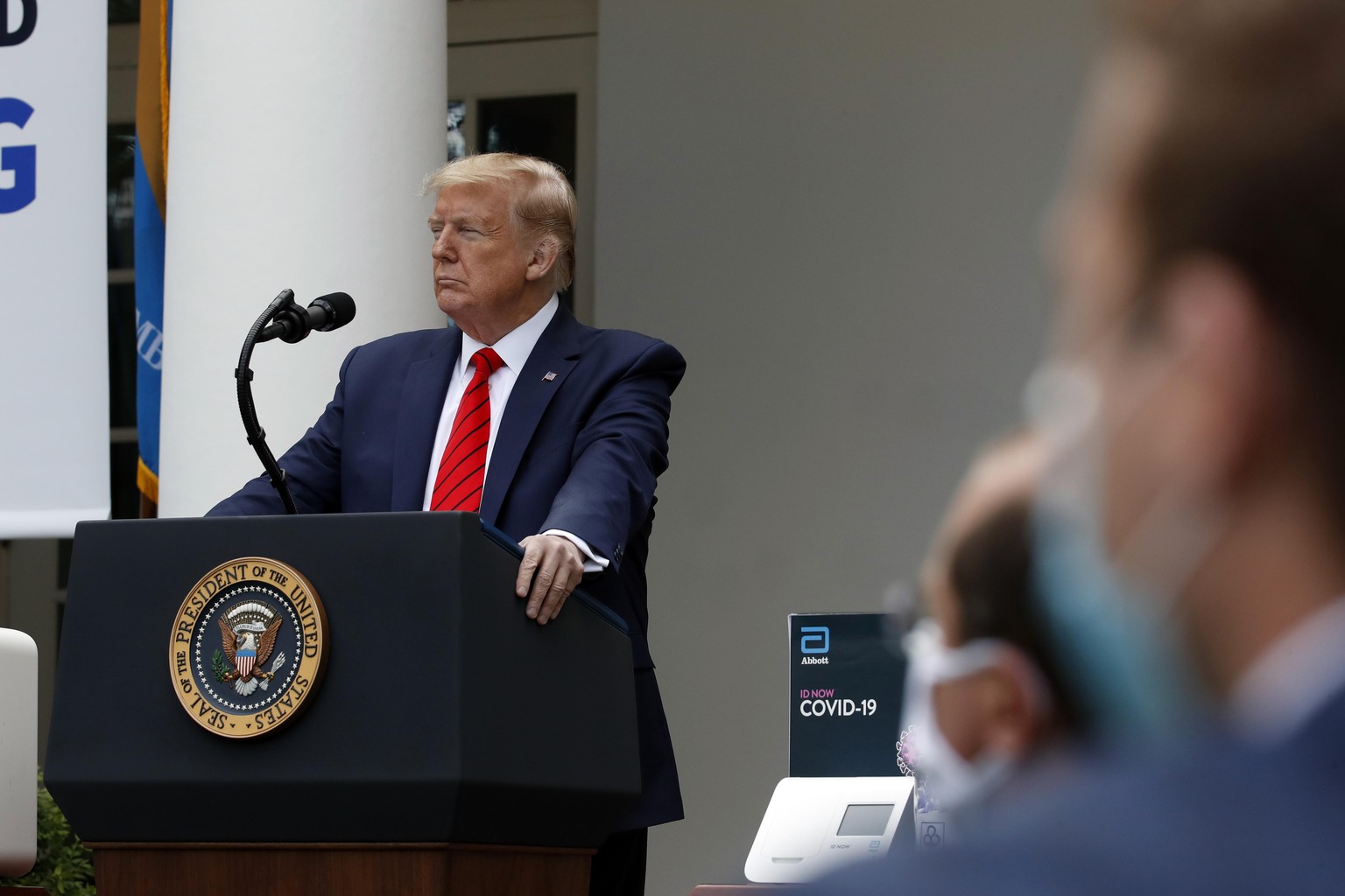 President Donald Trump speaks about the coronavirus during a press briefing in the Rose Garden of the White House, Monday, May 11, 2020, in Washington. (AP Photo/Alex Brandon) |