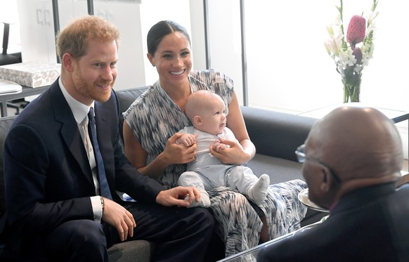 Prince Harry Duke of Sussex, Meghan Markle Duchess of Sussex and son Archie Harrison Mountbatten-Windsor with Archbishop Desmond Tutu during a visit to the Desmond &amp; Leah Tutu Legacy Foundation in ...