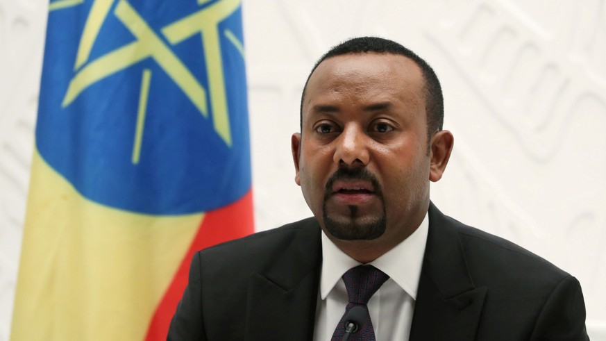 FILE PHOTO: Ethiopia&#039;s Prime Minister Abiy Ahmed speaks at a news conference at his office in Addis Ababa, Ethiopia August 1, 2019. REUTERS/Tiksa Negeri/File Photo