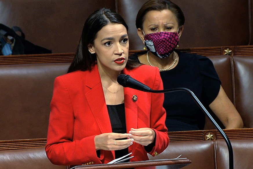 In this image from video, Rep. Alexandria Ocasio-Cortez, D-N.Y., speaks on the House floor, Thursday, July 23, 2020 on Capitol Hill in Washington. Ocasio-Cortez&#039;s objections to a Republican lawma ...