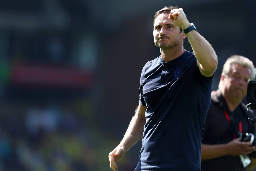 24th August 2019; Carrow Road, Norwich, Norfolk, England, English Premier League Football, Norwich versus Chelsea Football Club; Chelsea Manager Frank Lampard celebrates his first win with Chelsea - S ...