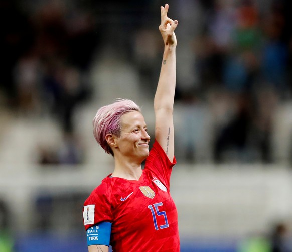 Soccer Football - Women&#039;s World Cup - Group F - United States v Thailand - Stade Auguste-Delaune, Reims, France - June 11, 2019 Megan Rapinoe of the U.S. celebrates after the match REUTERS/Christ ...