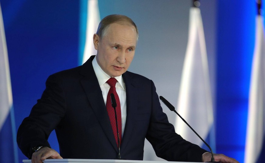 January 15, 2020. - Russia, Moscow. - Russian President Vladimir Putin delivers an annual address to the Federal Assembly of the Russian Federation, at Moscow s Manezh Central Exhibition Hall. Kremlin ...