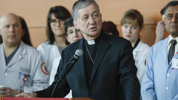 April 17, 2018 - Maywood, IL, USA - Cardinal Blase J. Cupich, Archbishop of Chicago, at a gun control press conference held on Tuesday, April 17, 2018 at the Marcella Niehoff School of Nursing, locate ...