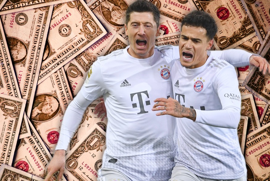 Robert Lewandowski (l.) und Philippe Coutinho freuen sich über ein Tor, der FC Bayern freut sich über viele Millionen Euro Einnahmen aus der Champions League.