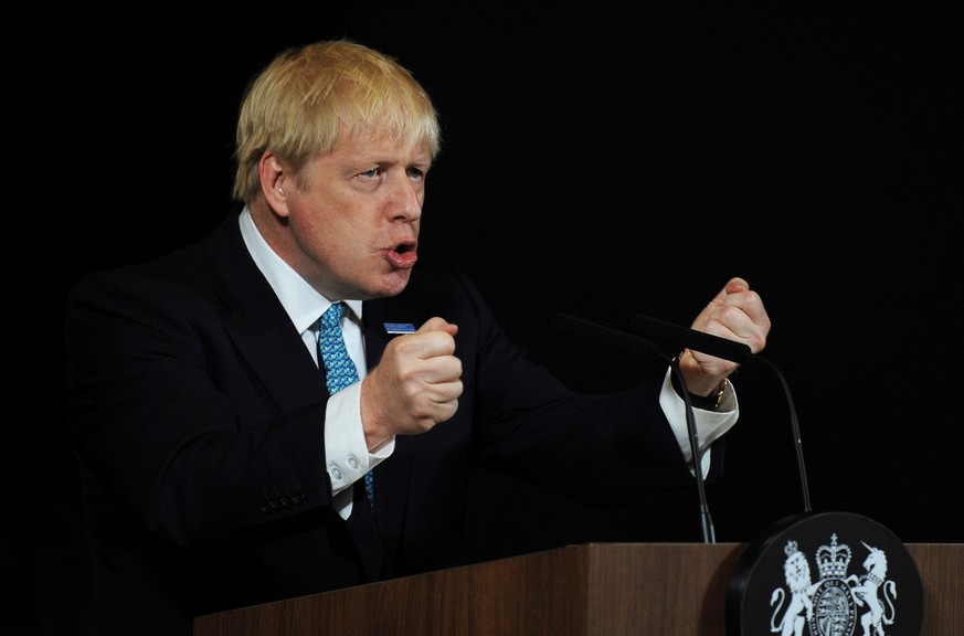 Britain&#039;s Prime Minister Boris Johnson gestures during a speech on domestic priorities at the Science and Industry Museum in Manchester, Britain July 27, 2019. Rui Vieira/Pool via REUTERS