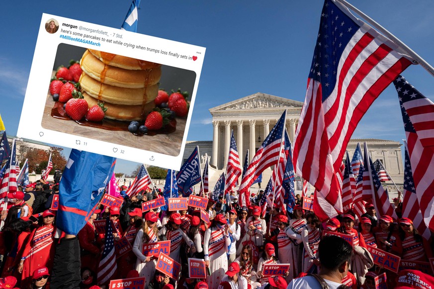 Pro President Trump supporters who are part of the Million MAGA March , make their way to the Supreme Court in Washington, DC on Saturday, November 14, 2020. Some of President Trump s staff are pushin ...