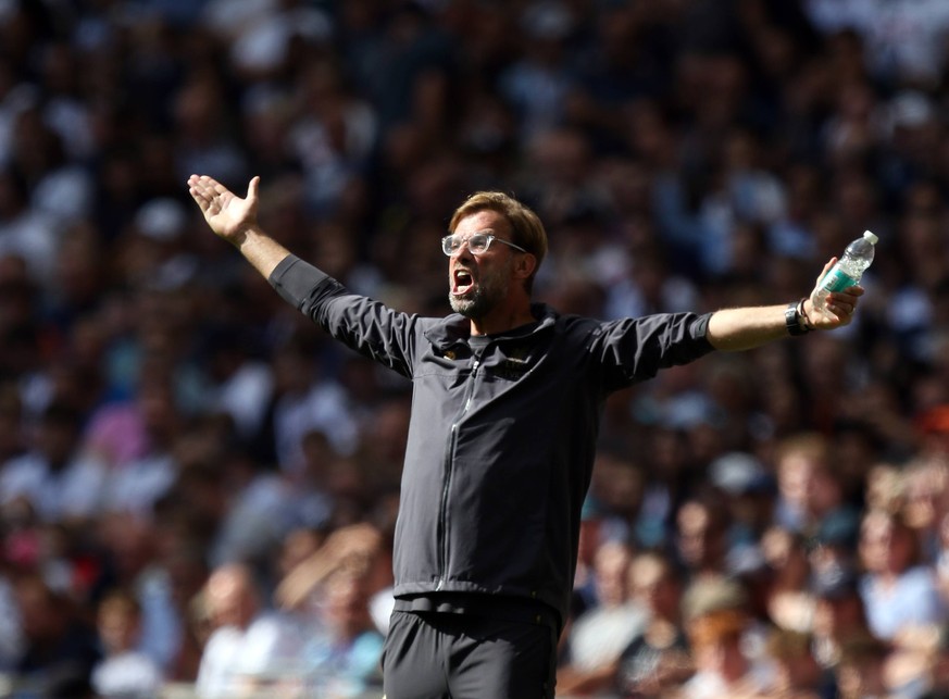 Jurgen Klopp (Liverpool manager) during the two-goal win at the Tottenham Hotspur v Liverpool English Premier League football match at Wembley Stadium, London, on September 15, 2018. **THIS PICTURE IS ...