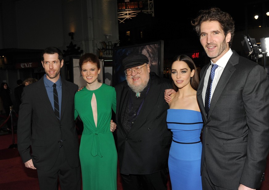 HOLLYWOOD, CA - MARCH 18: (L-R)Creator/Executive Producer D.B Weiss, actress Rose Leslie, Co-Executive Producer and writer George R. R. Martin, actress Emilia Clarke, and Creator/Executive Producer Da ...