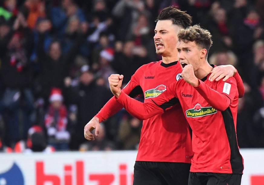 08.12.2018, xjhx, Fussball 1.Bundesliga, SC Freiburg - RB Leipzig emspor, v.l. Luca Waldschmidt (SC Freiburg) celebrate the goal, Der Torjubel zum 2:0 (DFL/DFB REGULATIONS PROHIBIT ANY USE OF PHOTOGRA ...
