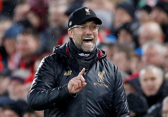 FILE PHOTO: Soccer Football - Champions League - Round of 16 First Leg - Liverpool v Bayern Munich - Anfield, Liverpool, Britain - February 19, 2019 Liverpool manager Juergen Klopp reacts during the m ...