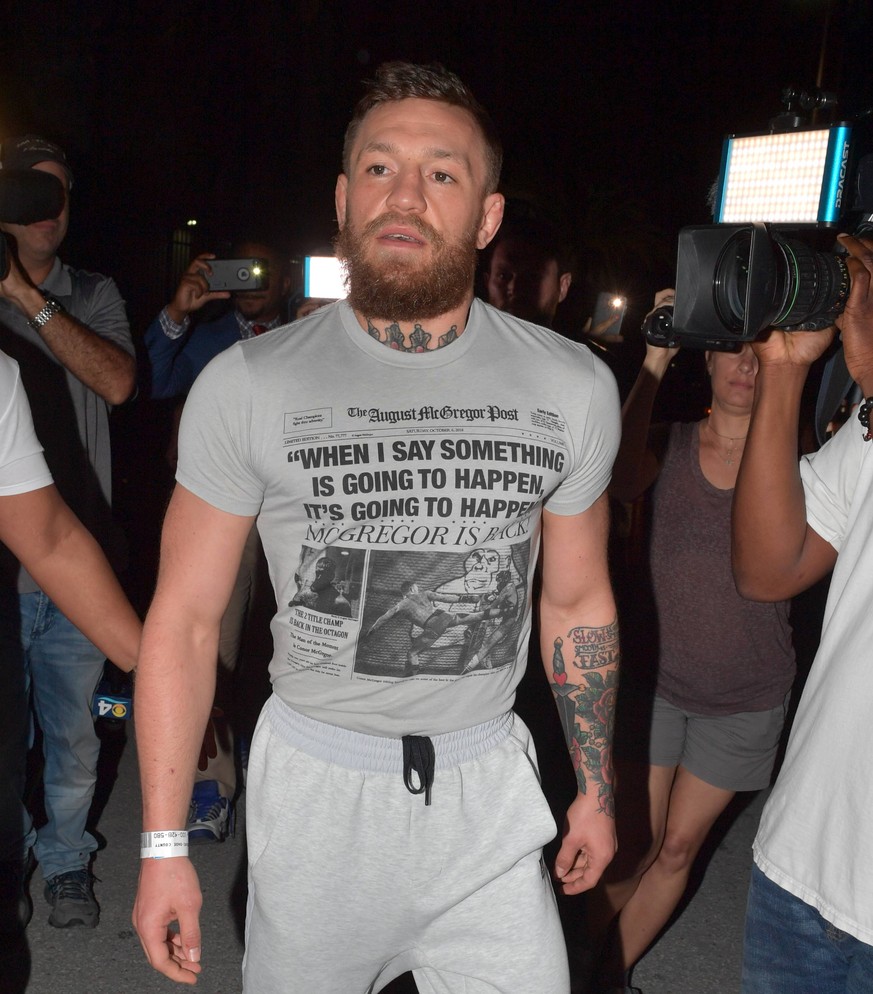 MIAMI, FLORIDA - MARCH 11: Former UFC champ Conor McGregor was charged with strong-armed robbery and criminal mischief, both felonies. After an altercation with a fan early Monday morning, according t ...