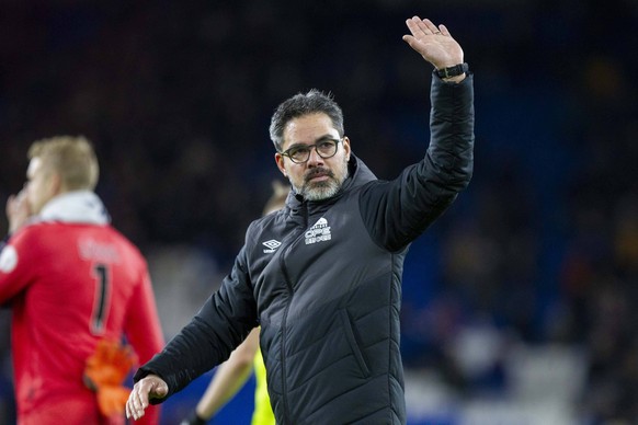 Huddersfield manager David Wagner waves at fans at full time of the Premier League match between Cardiff City and Huddersfield Town at the Cardiff City Stadium, Cardiff, Wales on 12 January 2019. PUBL ...